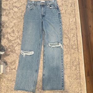 Zara Light Blue Ripped Straight Leg Jeans